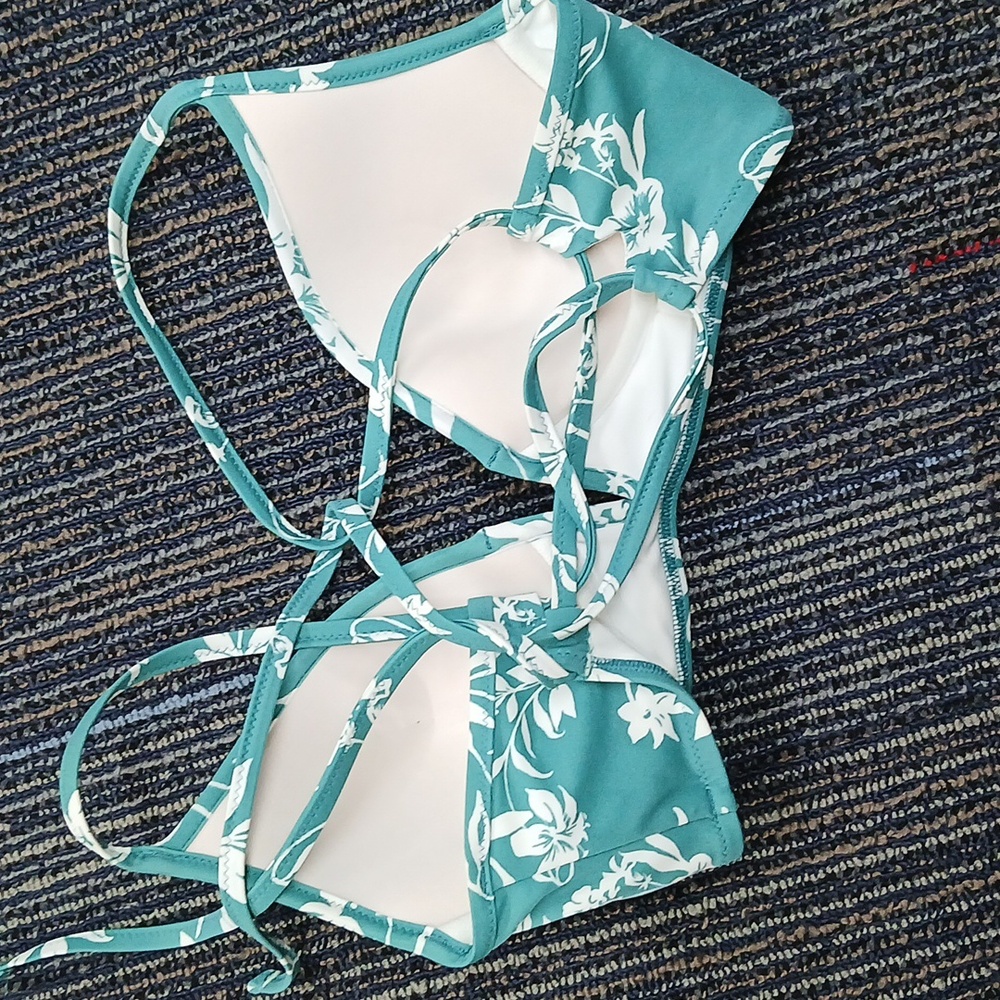 New Shade and Shore Teal floral bikini top 34b - Picture 4 of 6